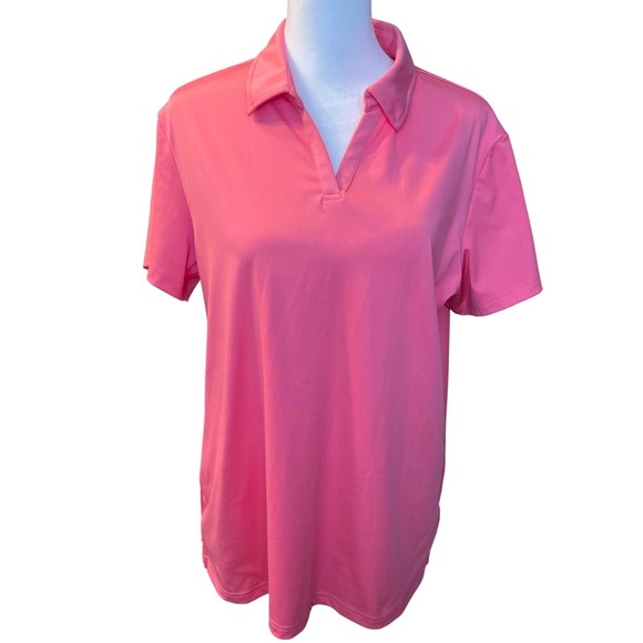 Unbranded Tops - New Women Pink VNeck Athletic Polo Shirt Short Sleeve Golf Tennis Top Size Large